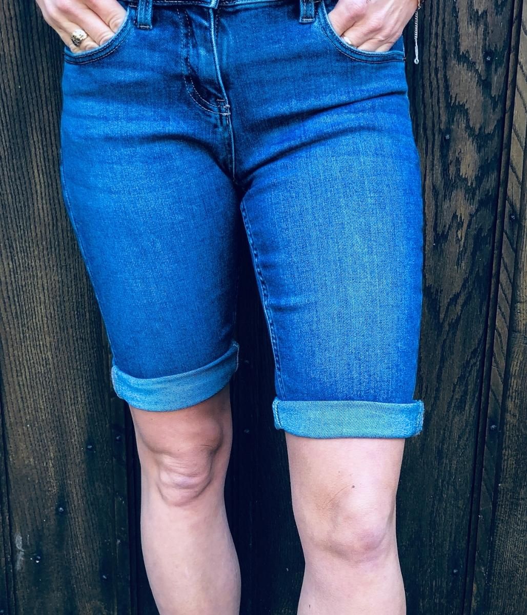 Blue Denim Knee Length Shorts