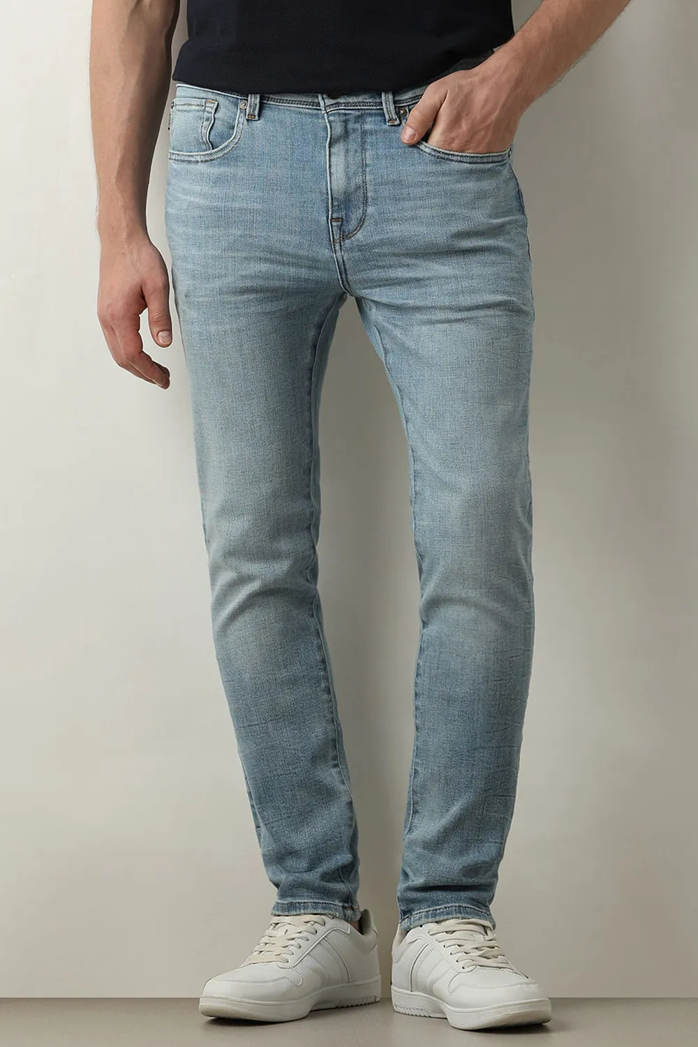 Blue Mid Rise Leon Slim Fit Jeans