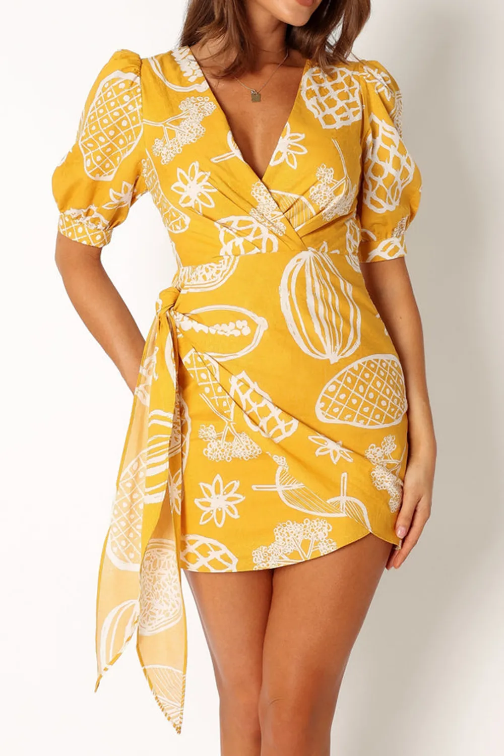 SILAS WRAP MINI DRESS - YELLOW