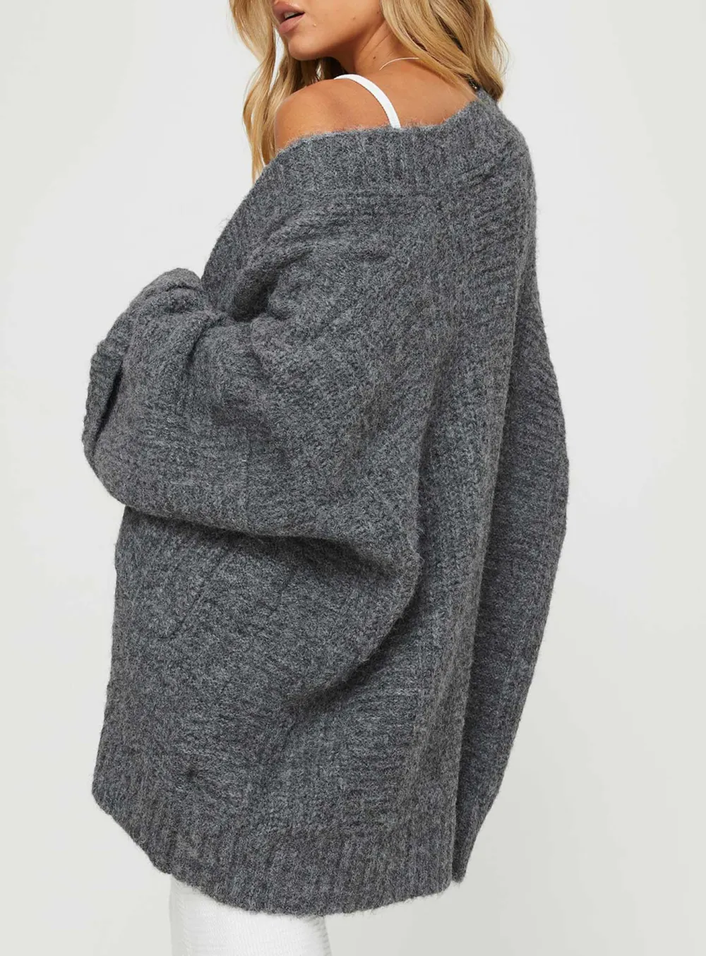 Paisleigh Cable Knit Cardigan Charcoal