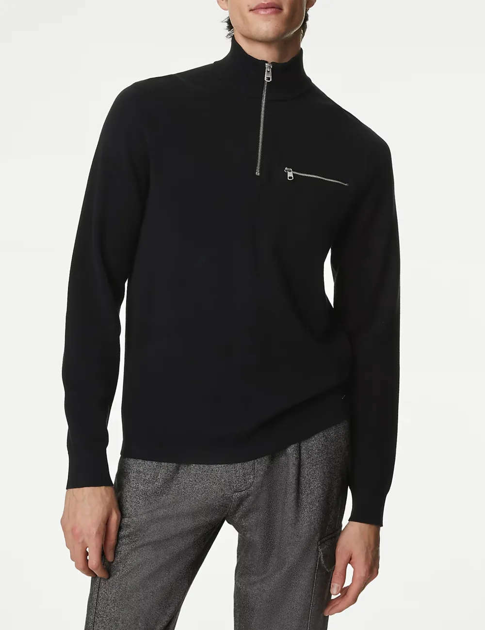 Cotton Rich Funnel Neck Half Zip Jumper