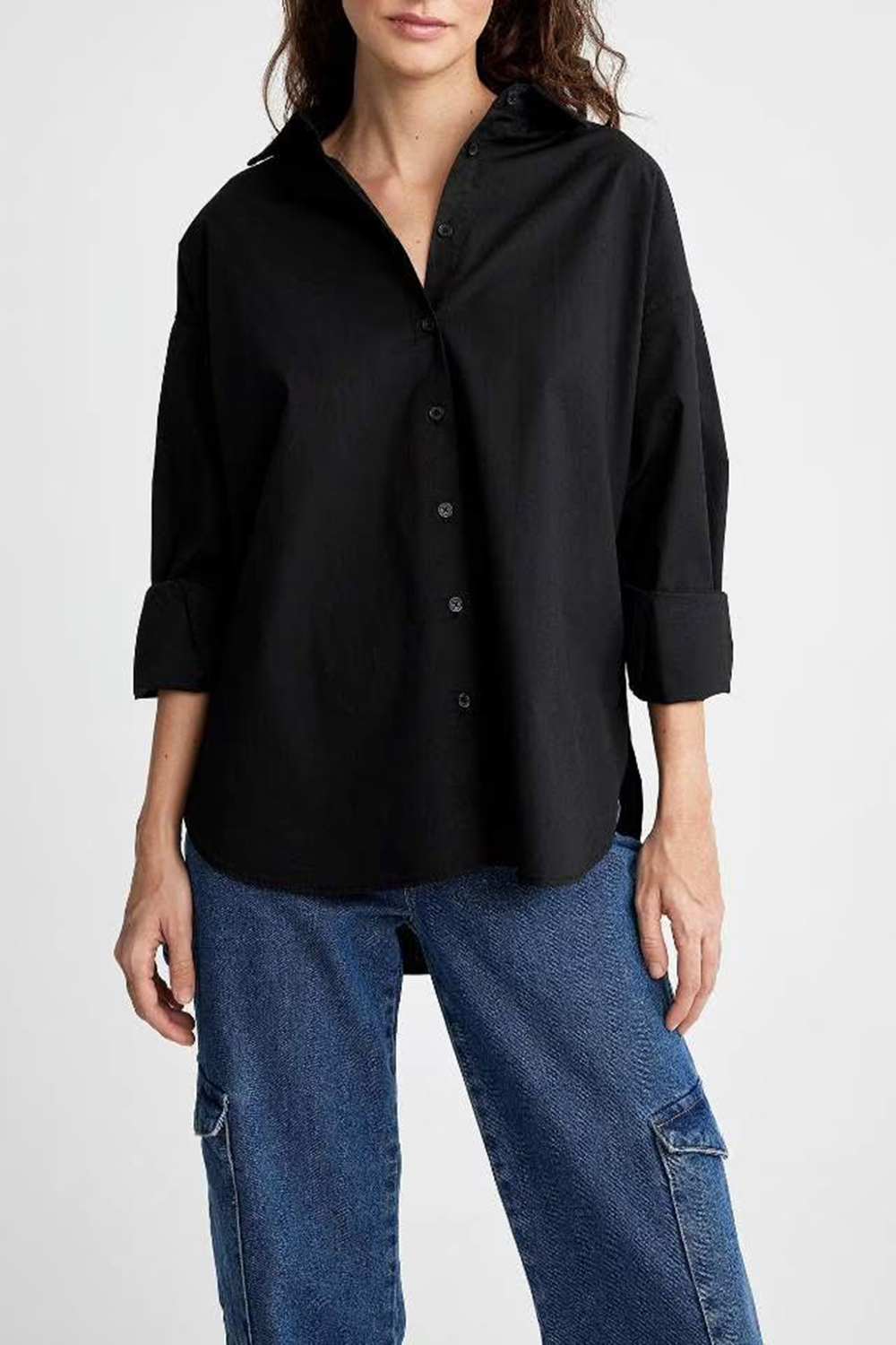 Oversize Fit Shirt Collar Poplin Long Sleeve Shirt