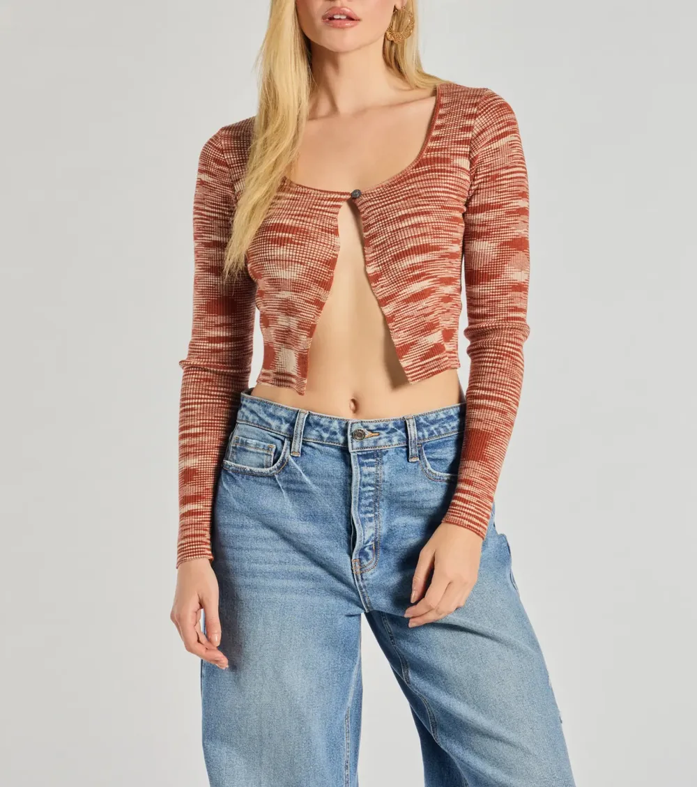 Sassy Knits Long Sleeve Button Crop Top