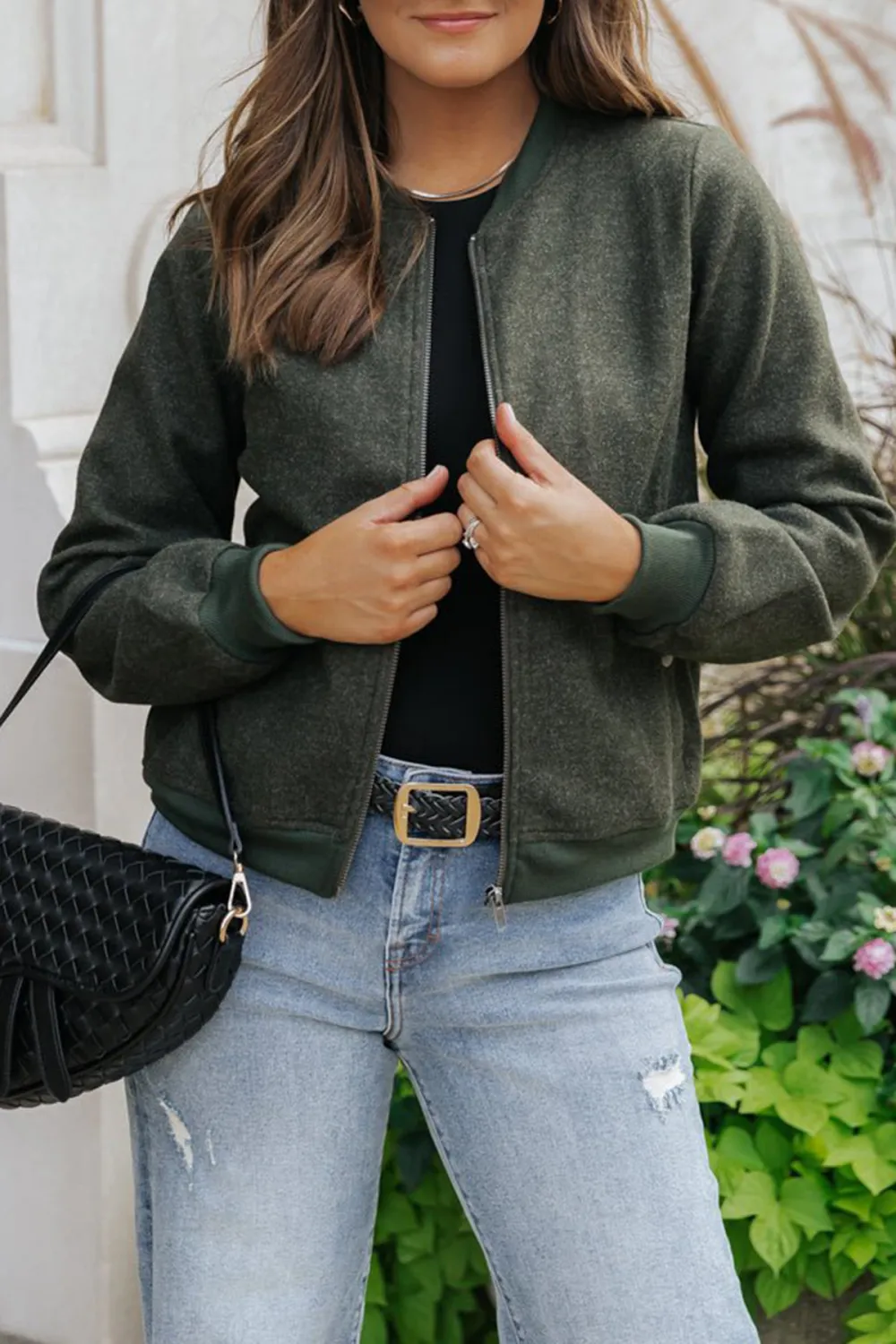 Dark Olive Contrast Bomber Jacket