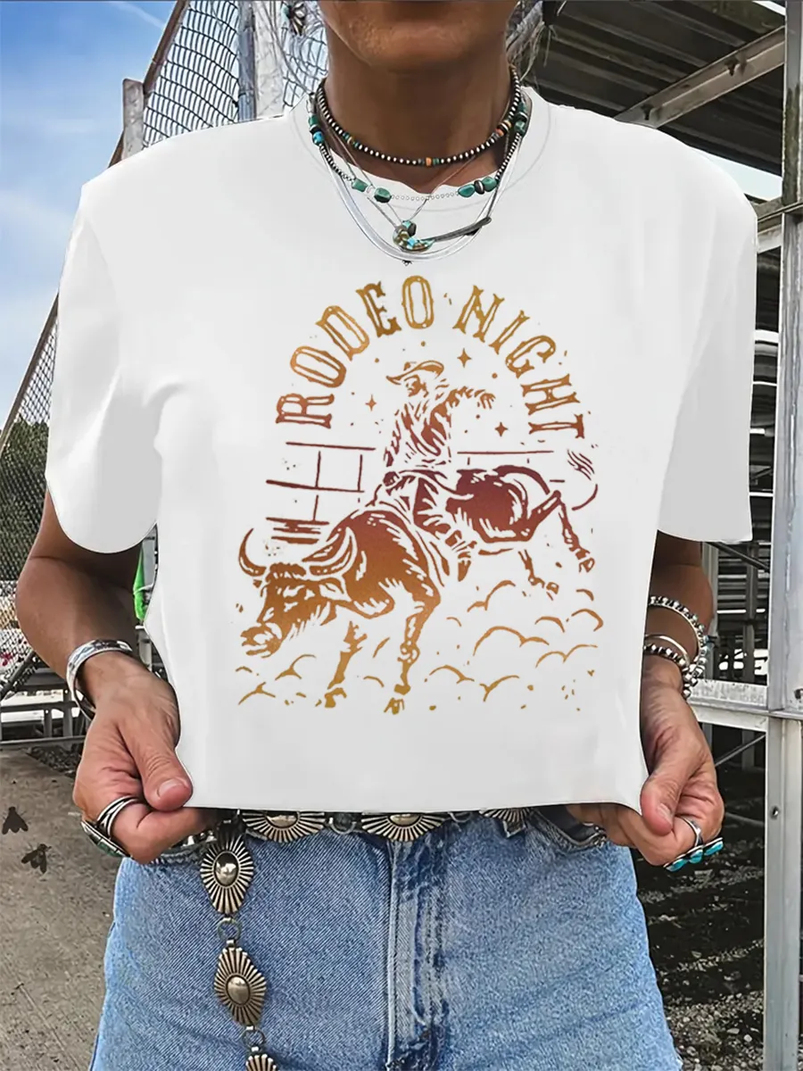 Rooeo Night Western Cowboy Pattern T-shirt