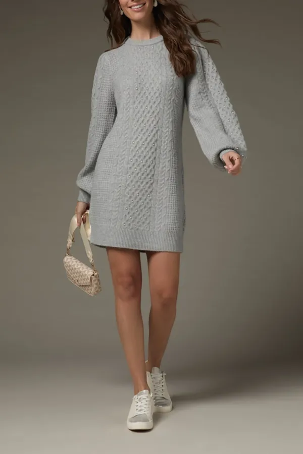 Jasmine Pearl Embellished Mini Sweater Dress