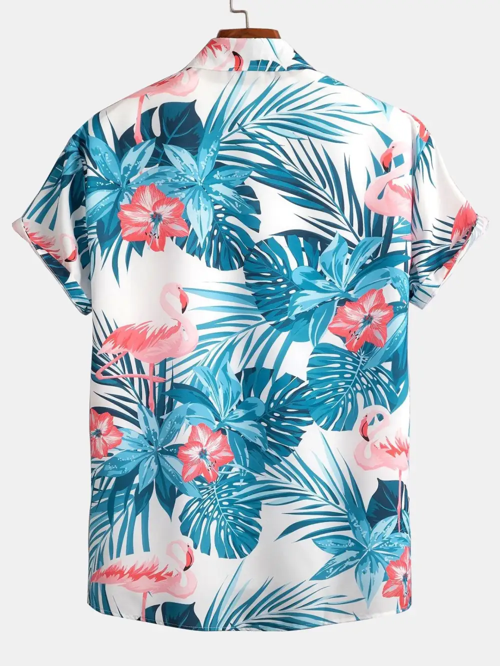 Flamingo Tropical Print Button Up Shirt & Short Length Swim Shorts