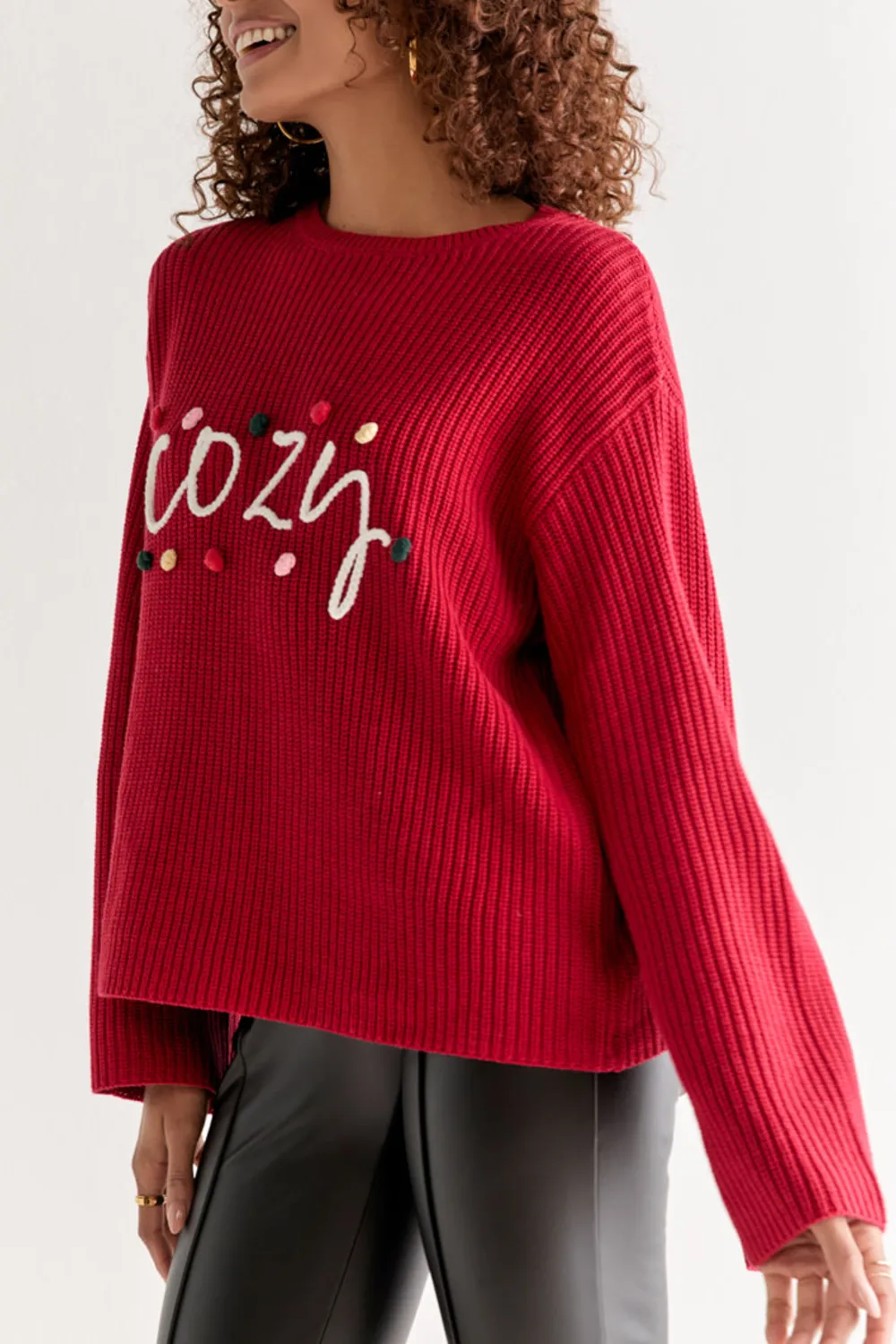 Cozy Embroidered 3D Pompom Pullover Sweater