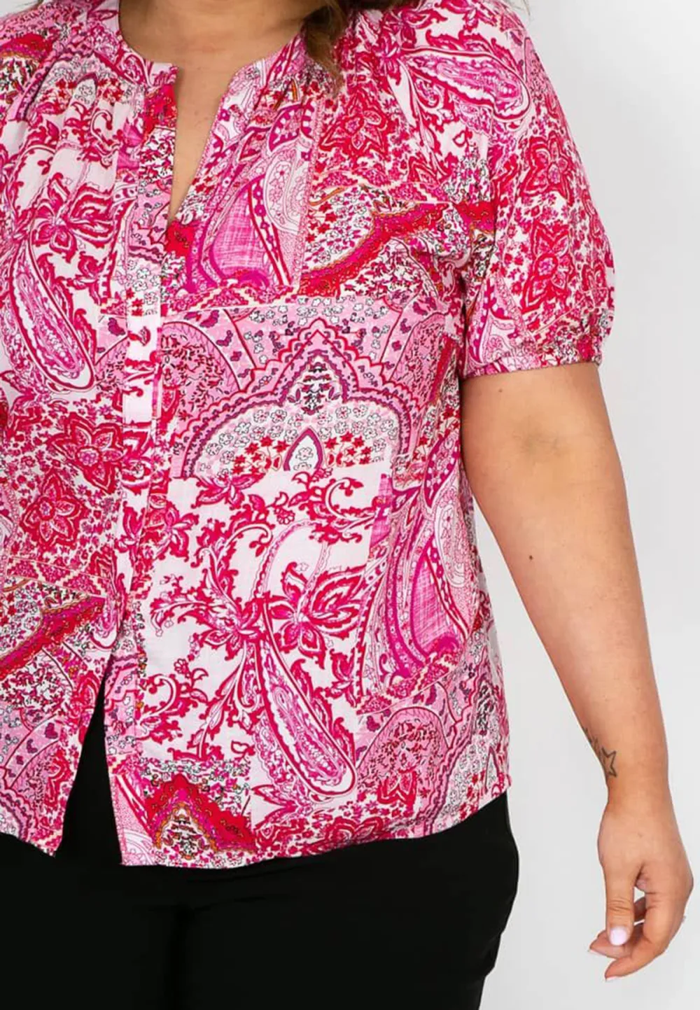 Pink and Red Button Through Paisley Top