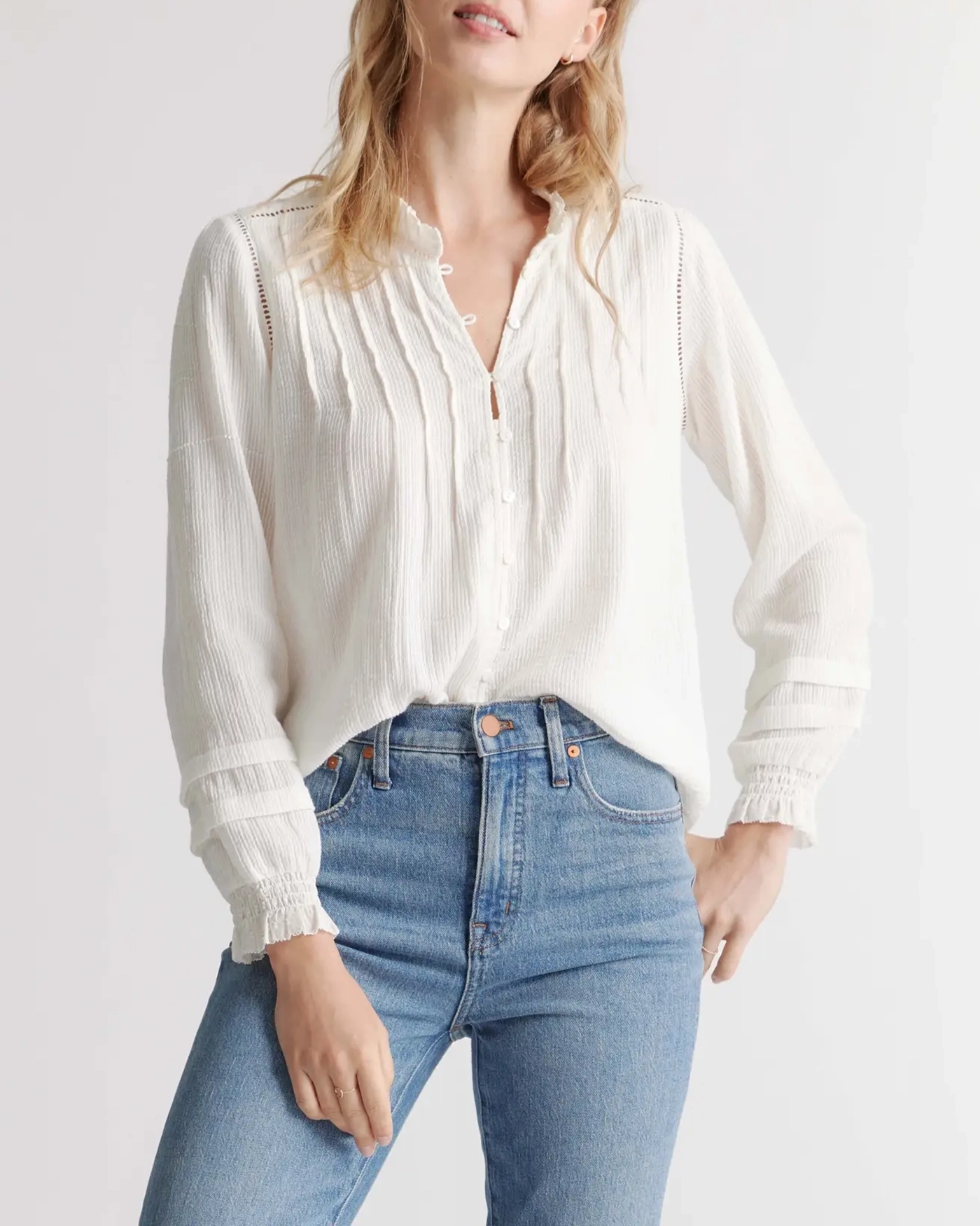 Organic Textured Cotton Peasant Blouse