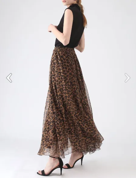 LEOPARD WATERCOLOR MAXI SKIRT IN BROWN