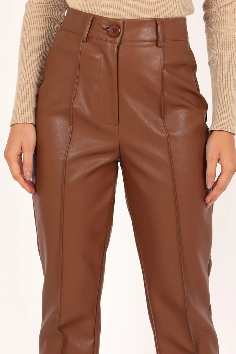 SANDY FAUX LEATHER PANTS - CHOCOLATE BROWN