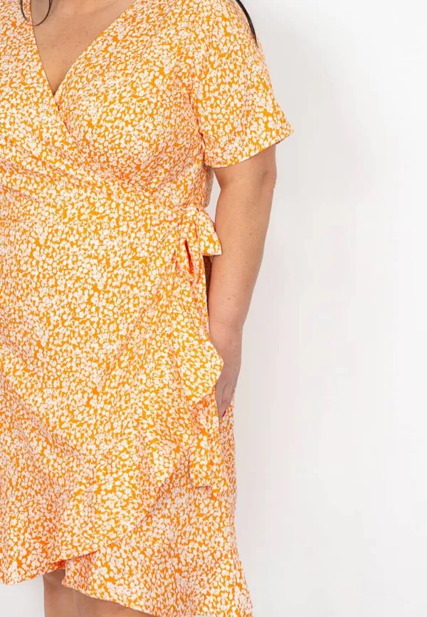 Orange Ditsy Wrap Dress