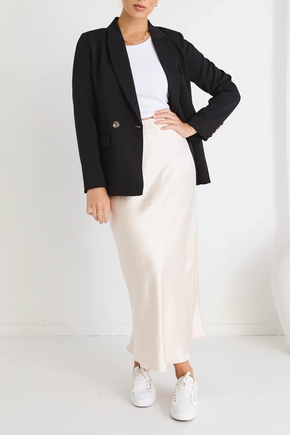 Cooper Black Crepe Boyfriend Semi Fitted Blazer