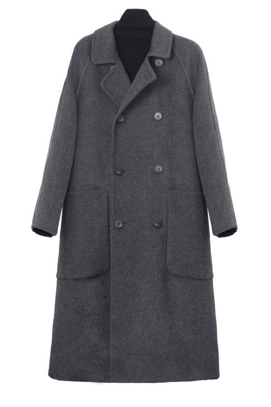 Hepburn Style Single Buckle Lapel Long Coat