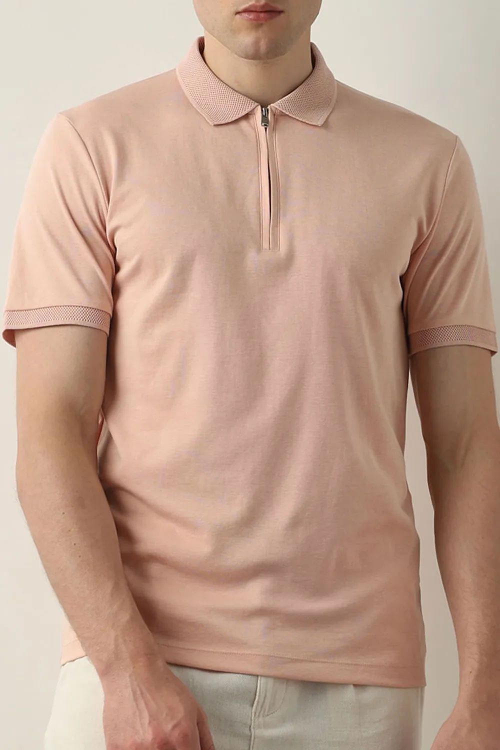 Pink Zip Detail Polo T-shirt