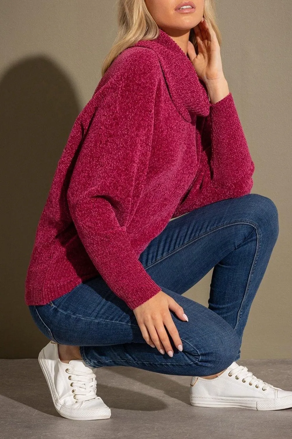 Cowl Neck Batwing Sleeve Chenille Jumper