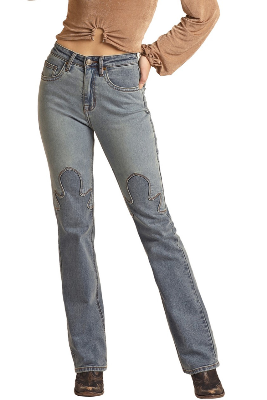 High Rise Stretch Bootcut Jeans Splice contrast