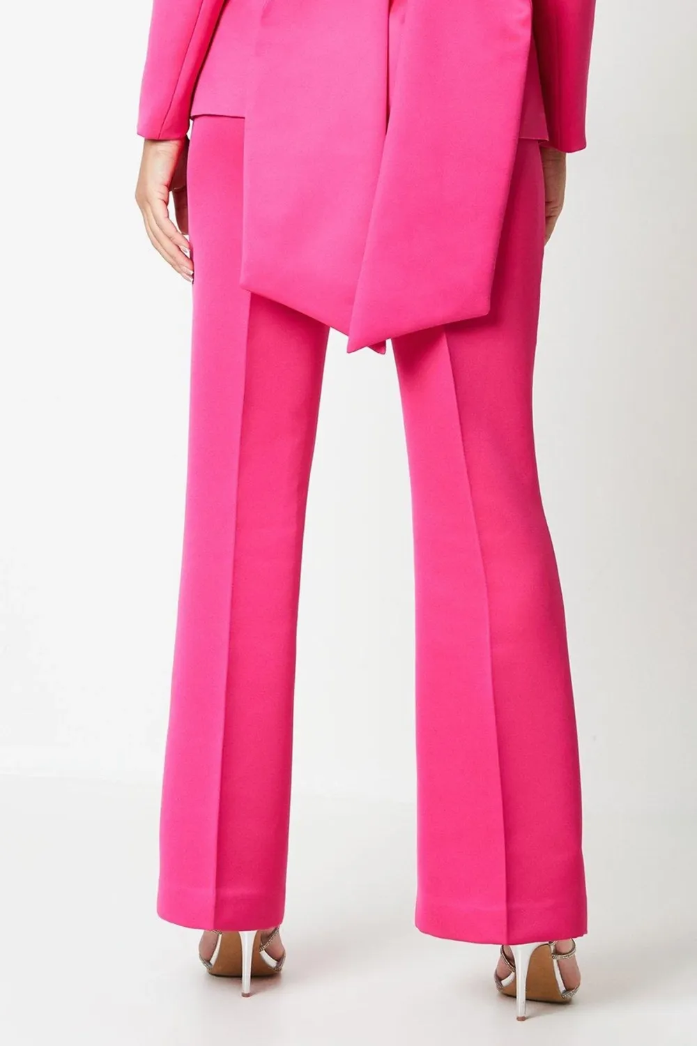 Slim Flare Structured Satin Trouser-Hot Pink