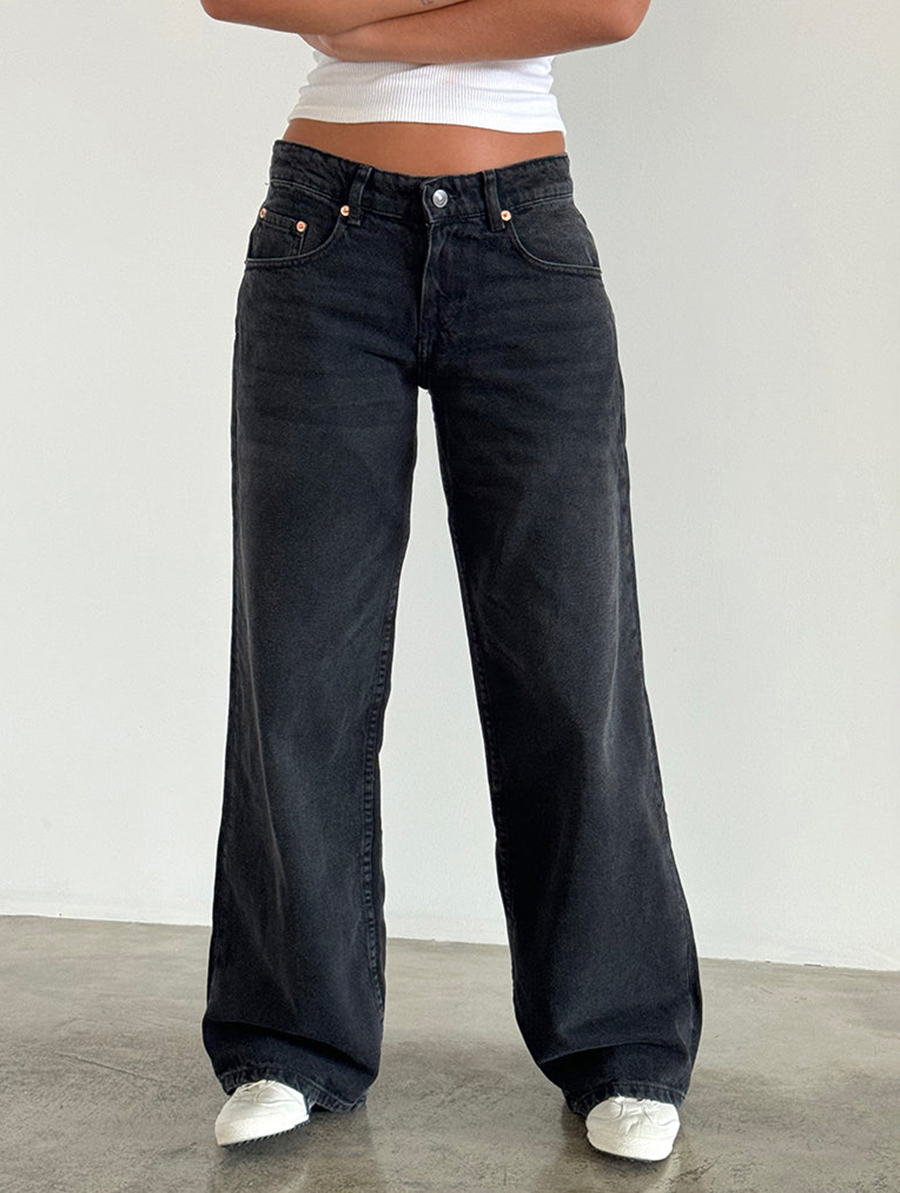 Washed Black Roomy Extra Wide Low Rise Jeans