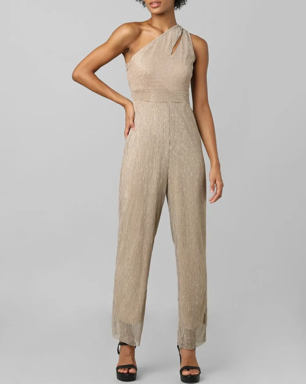 Beige One-Shoulder Jumpsuit