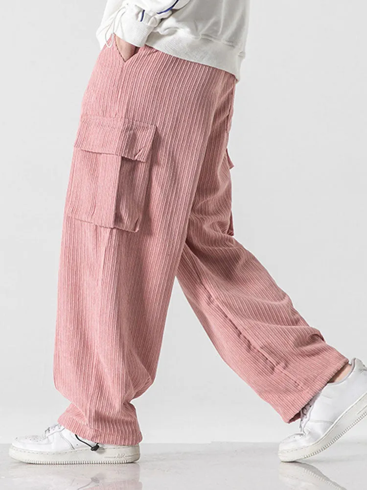 Relaxed Fit Drawcord Hem Corduroy Cargo Pants