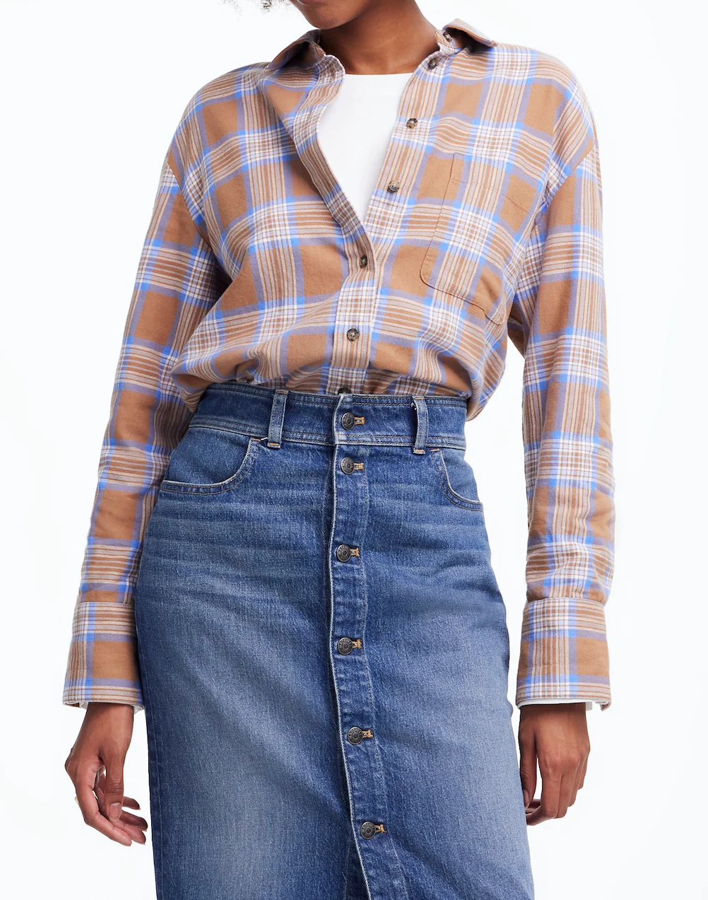 Relaxed Straight-Hem Button-Up Shirt in Plaid