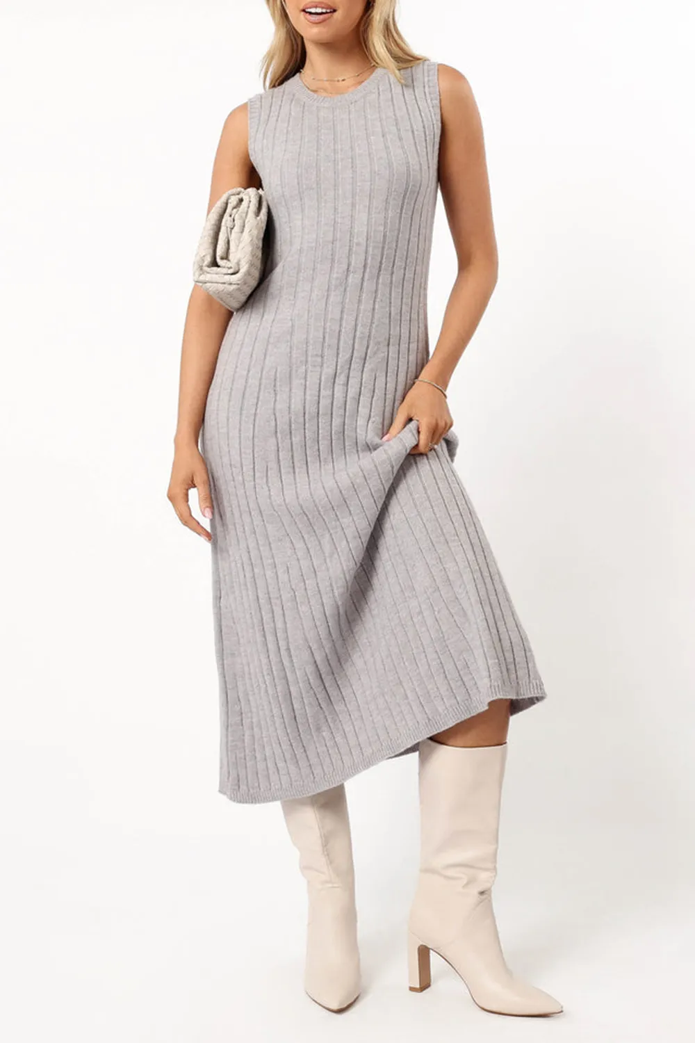 KELLIE KNIT MIDI DRESS - GREY