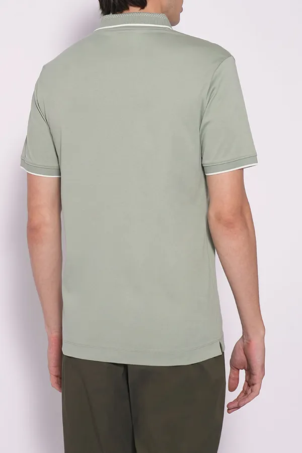 Green Logo Text Print Cotton Polo