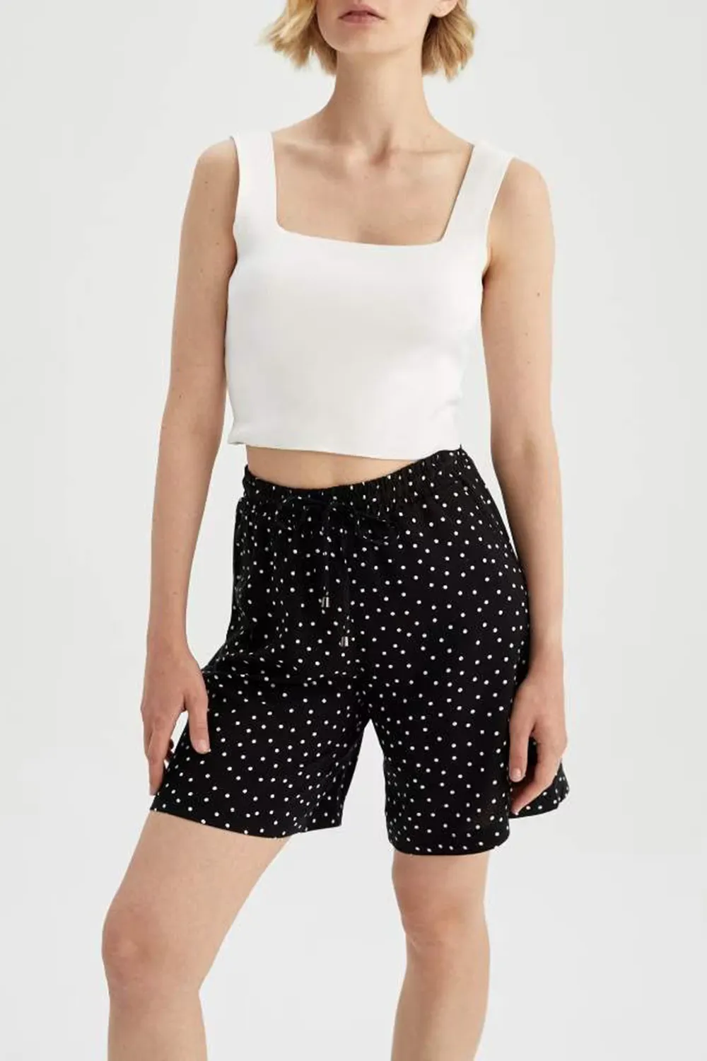 Dot Patterned Pocket Relax Fit Bermuda Shorts