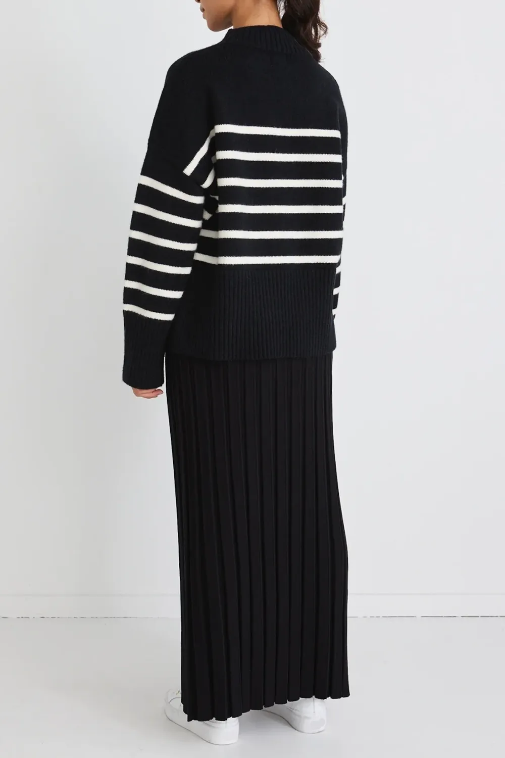 Delilah Black Pleated Knit Maxi Skirt