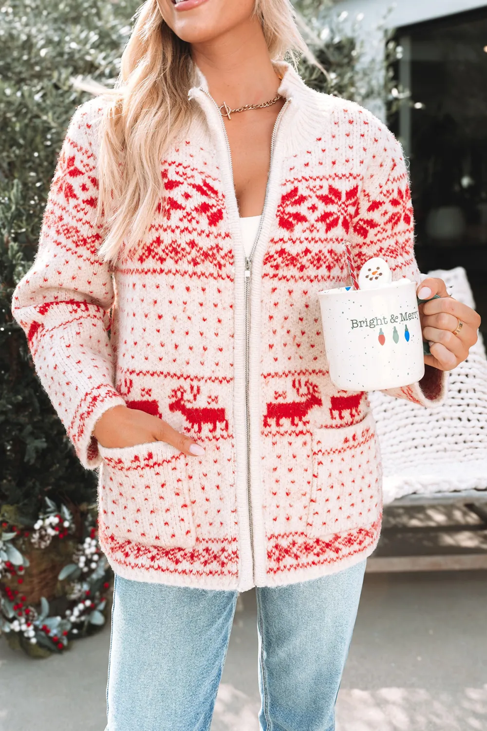 Reindeer Zip Up Sweater Jacket