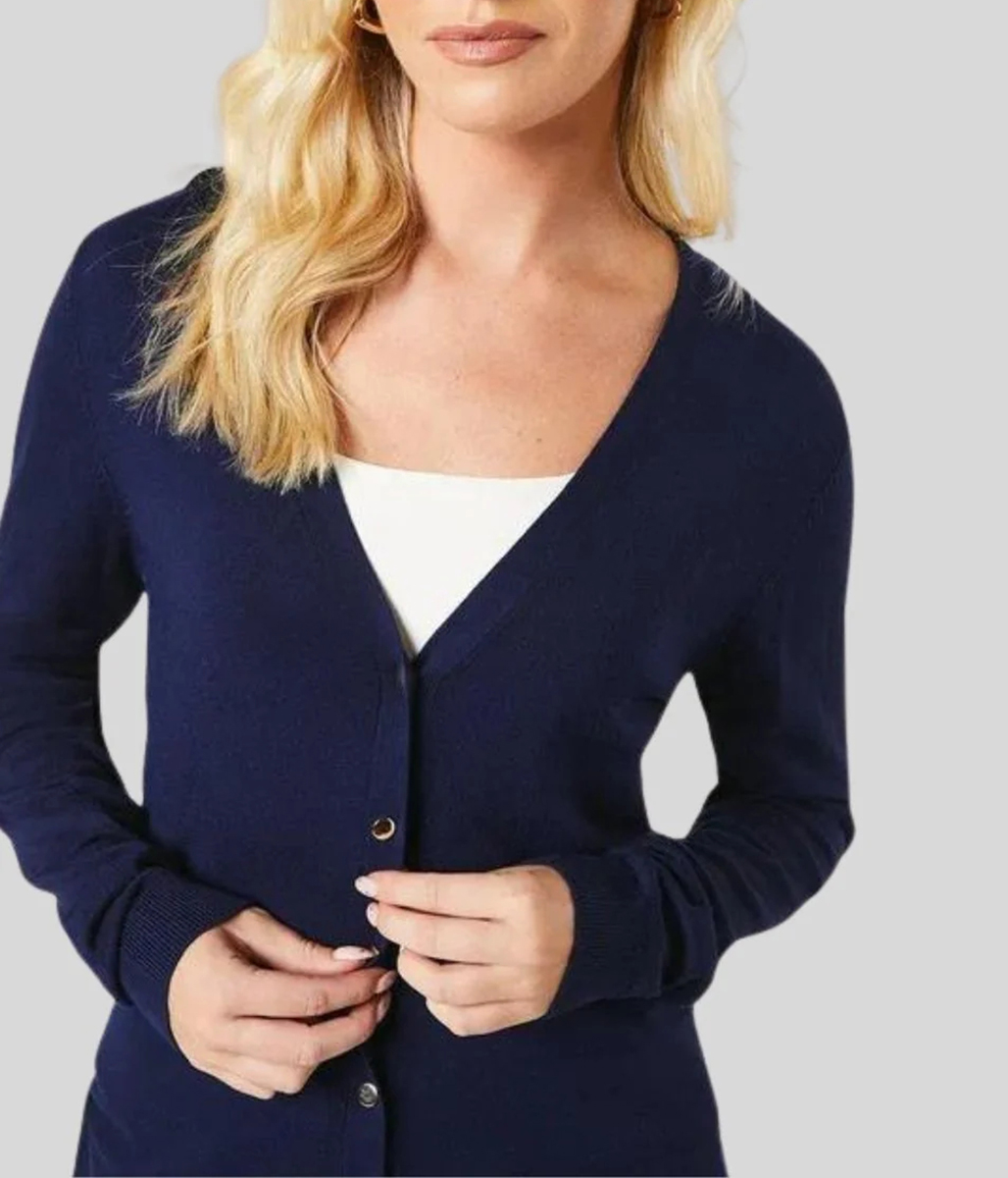 Navy V Neck Button Cardigan