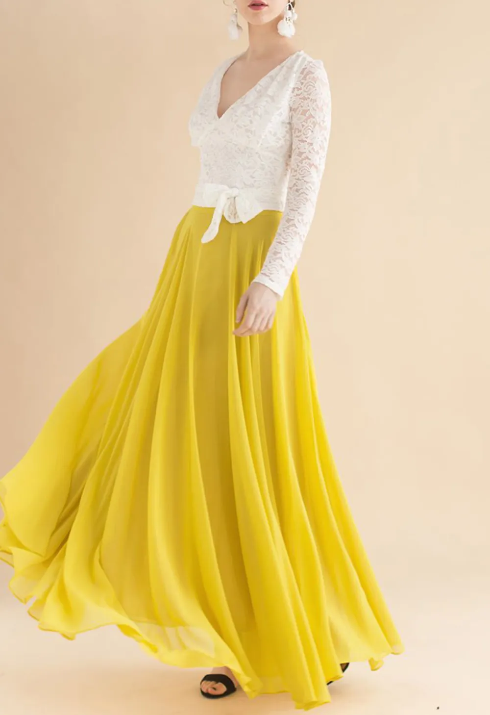 TIMELESS FAVORITE CHIFFON MAXI SKIRT IN MUSTARD