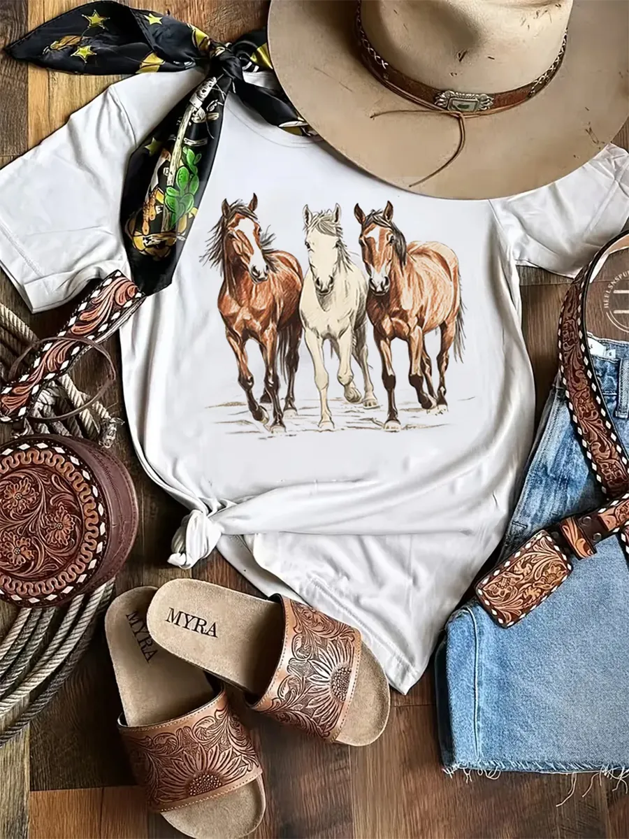 Three Horses Western Graphic T-shirt