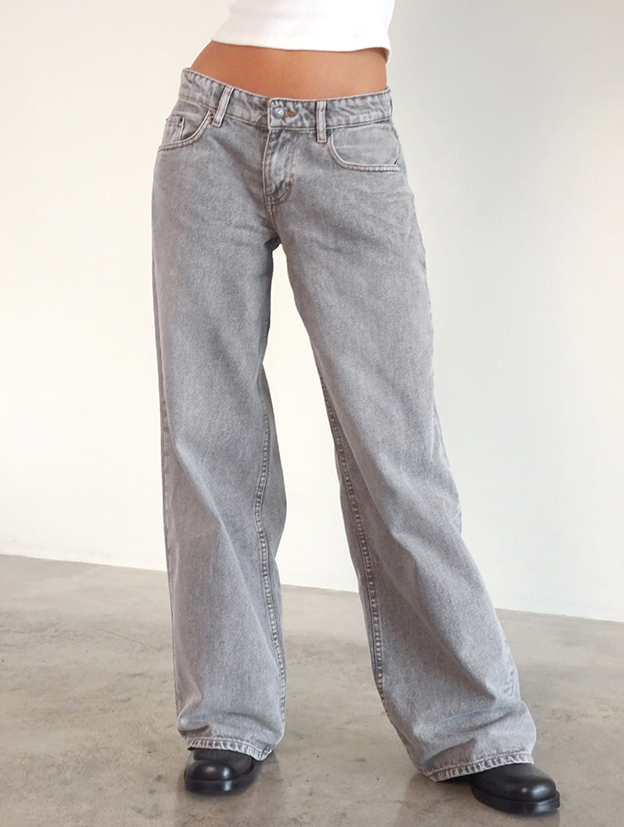 Grey Wash Roomy Extra Wide Low Rise Jeans