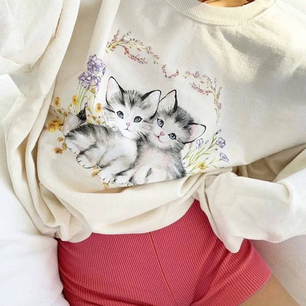 Malina Kitty Flower Print Vintage Sweatshirt