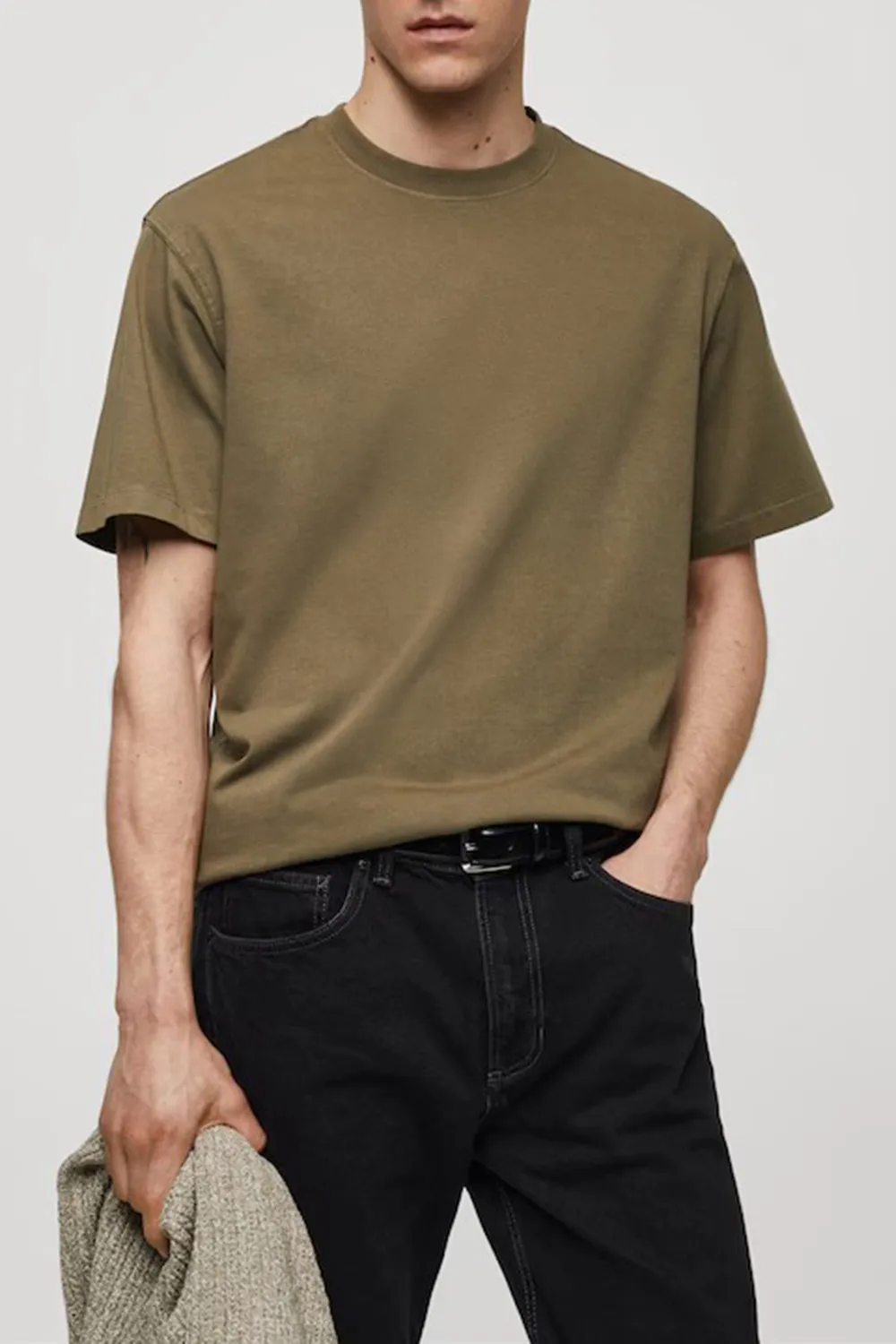 Round-Neck Ribbed Finish T-Shirt