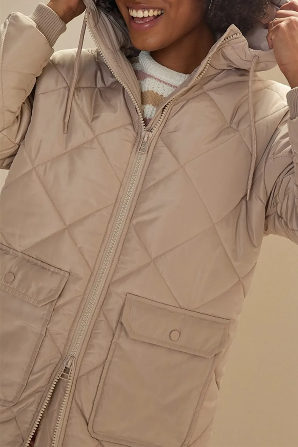 Gena Quilt Pattern Nylon Puffer Jacket