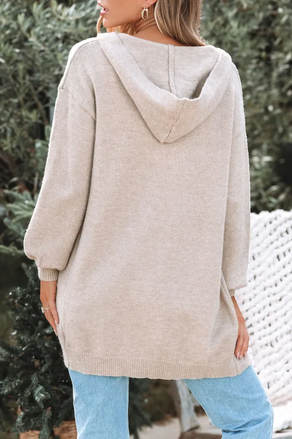 Beige Long Hooded Cardigan