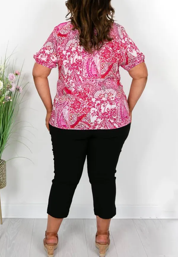 Pink and Red Button Through Paisley Top