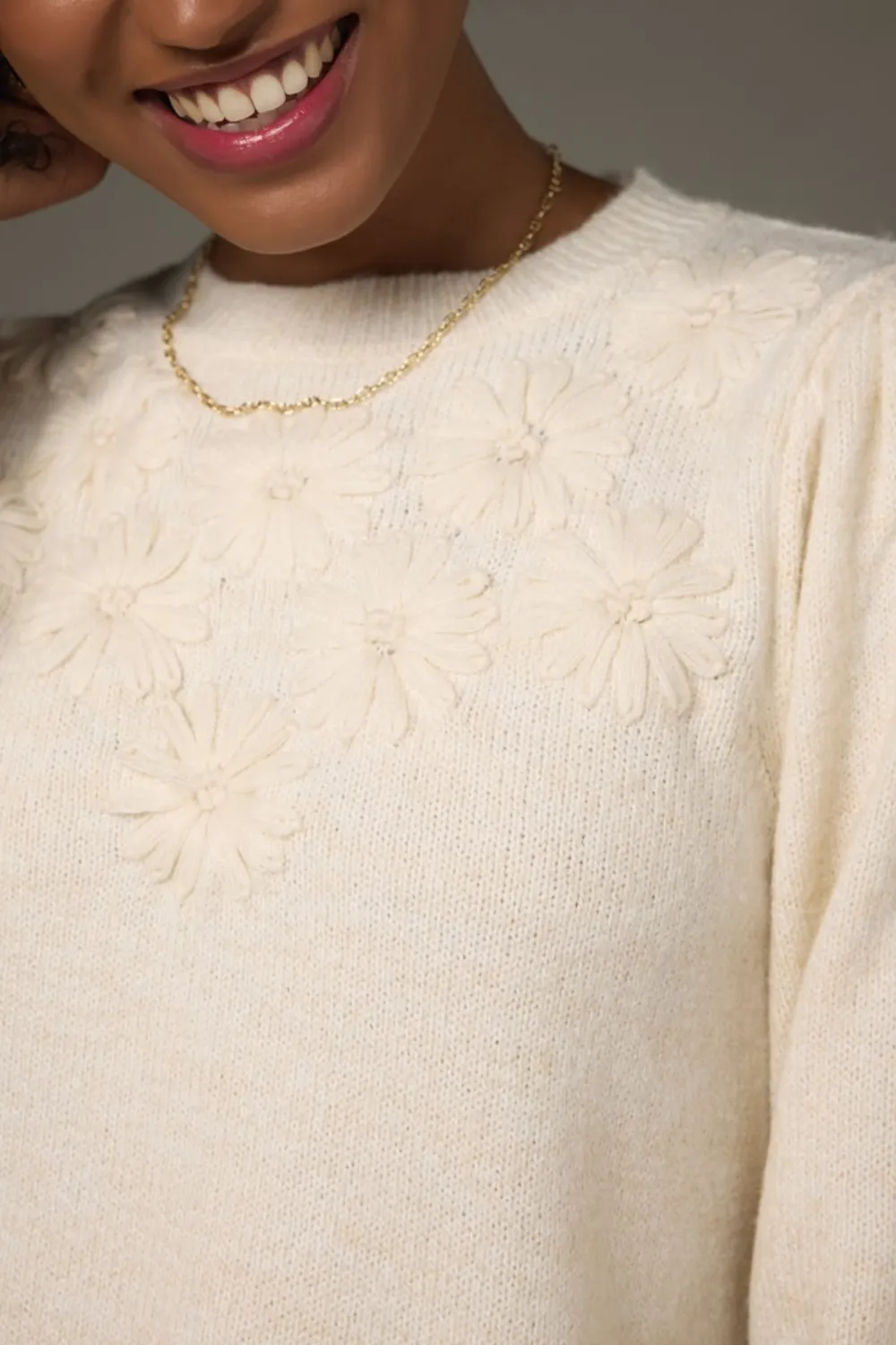 Tami Tonal Flower Applique Pullover Sweater