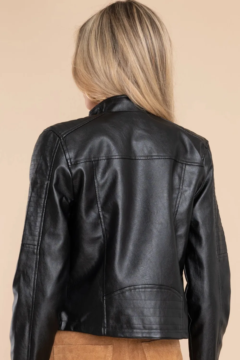 DEFYING THE ODDS BLACK FAUX LEATHER MOTO JACKET