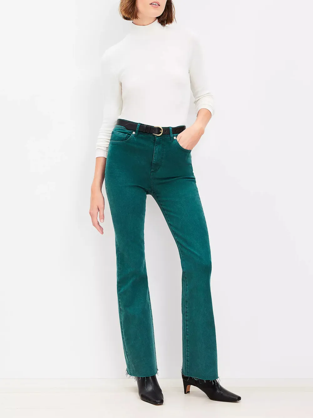 Fresh Cut High Rise Slim Flare Jeans in Deep Spruce Green