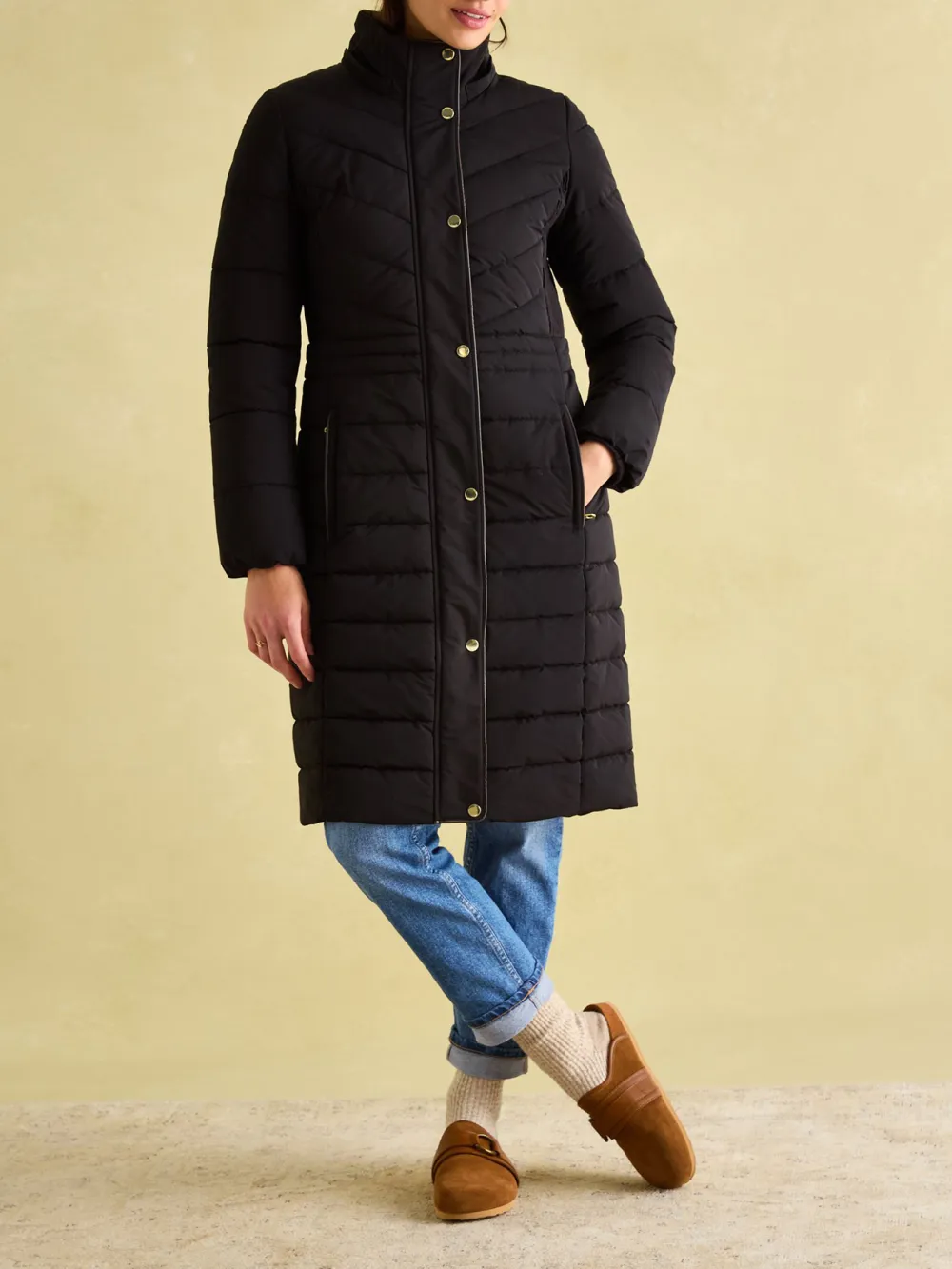 Cherington Black Showerproof Longline Padded Coat