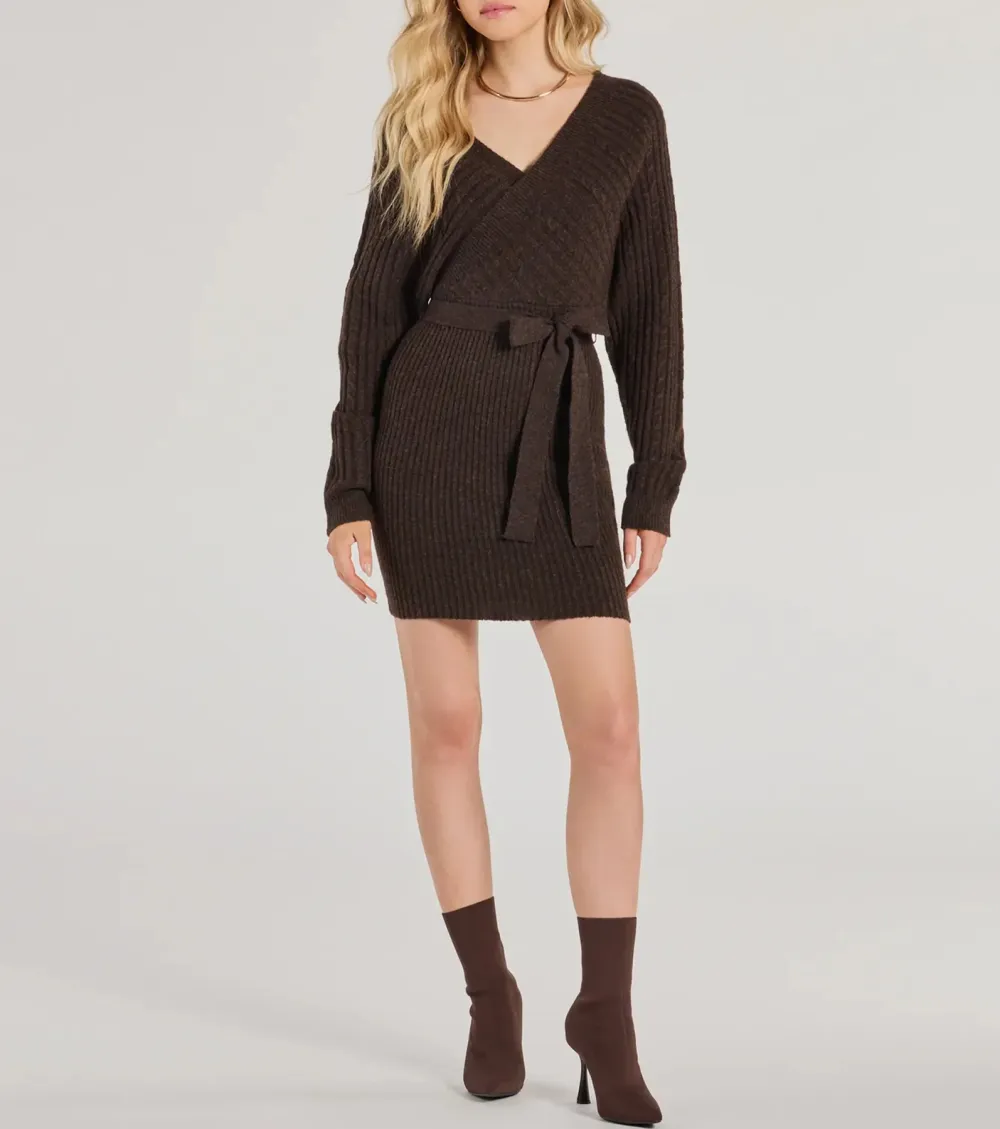 Cozy Fave Cable Knit Long Sleeve Mini Dress