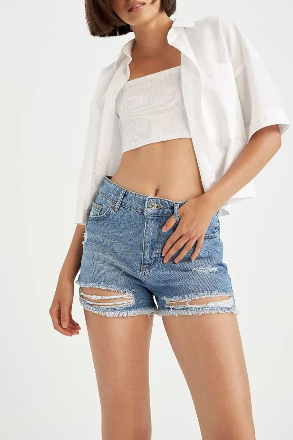 Jean Normal Waist Cut Ended Trousers Shorts