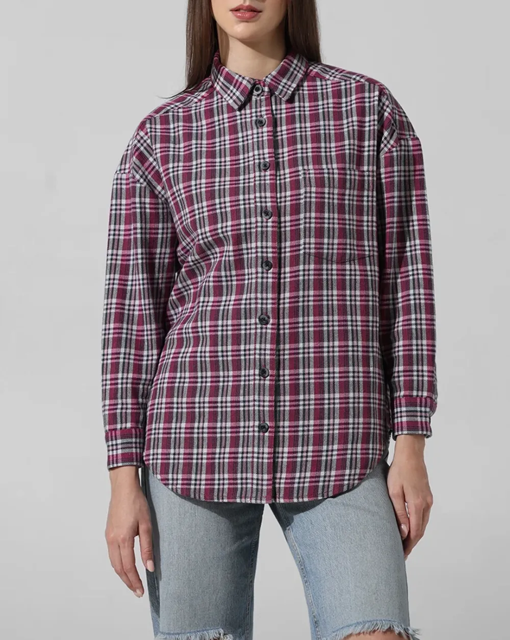 Pink Oversized Checked Shirt