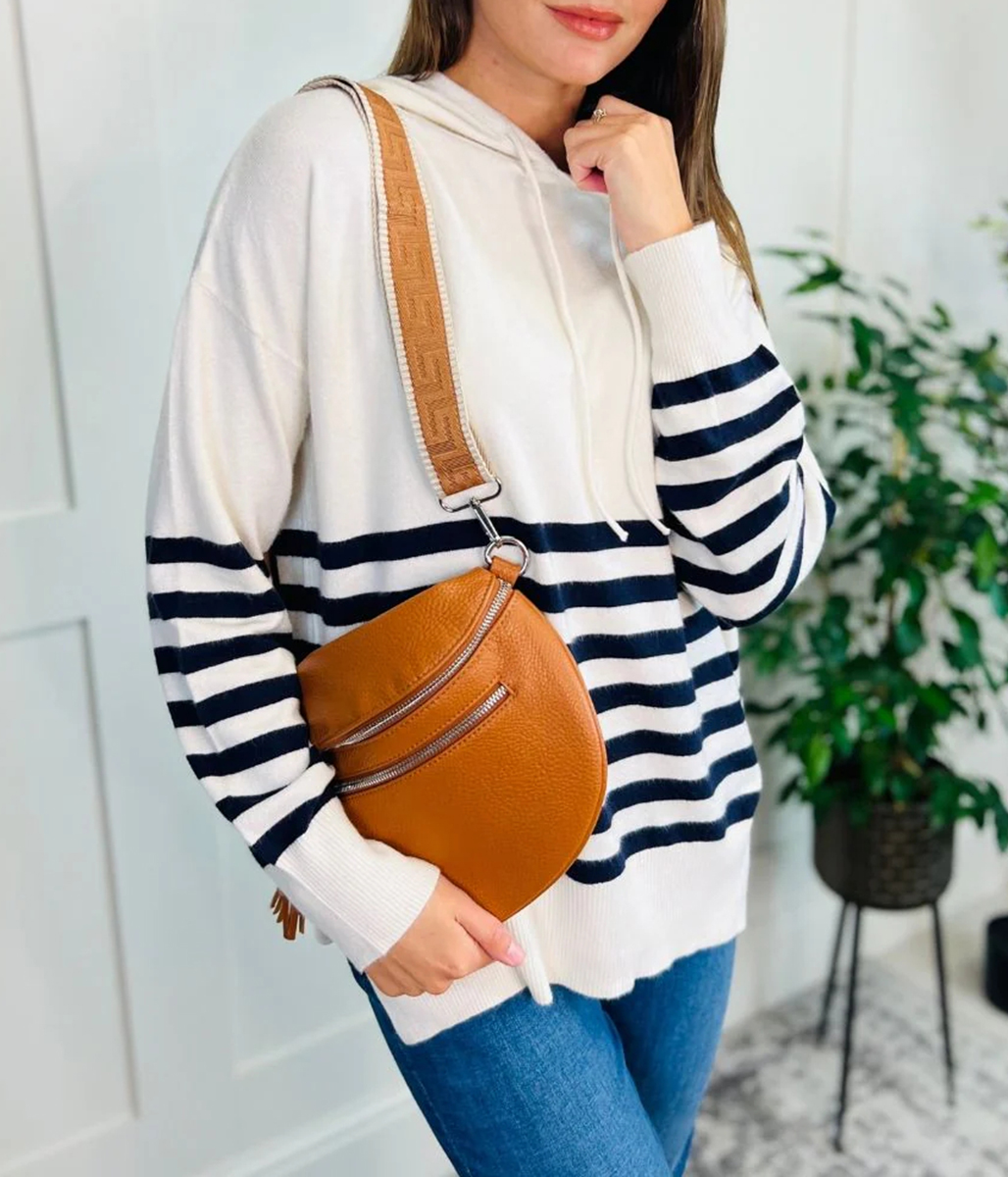 Black & Ivory Striped Hooded Jumper