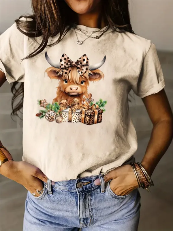 Western graphic highland yak print T-shirt